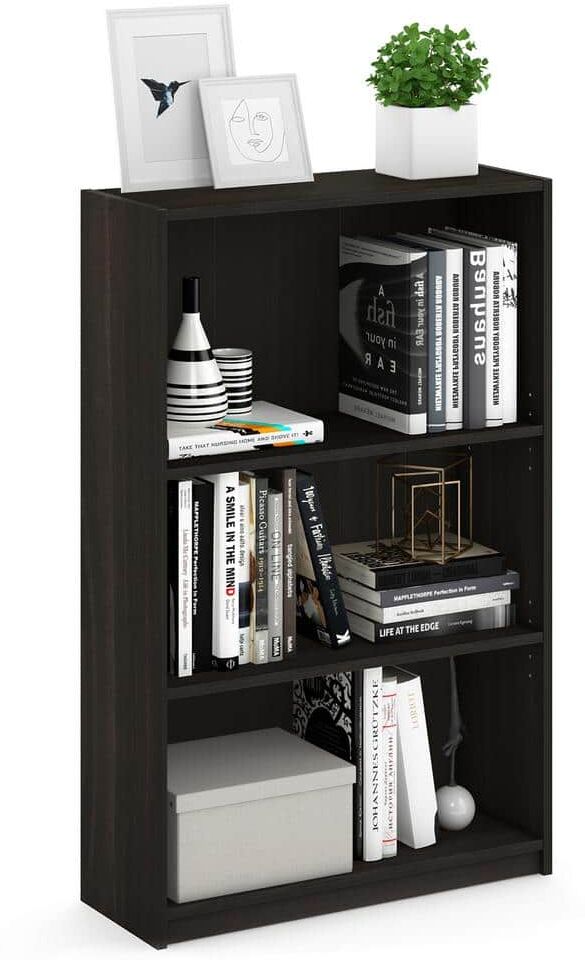 Furinno 40.3 in. Espresso Wood 3-shelf Standard Bookcase with Adjustable Shelves