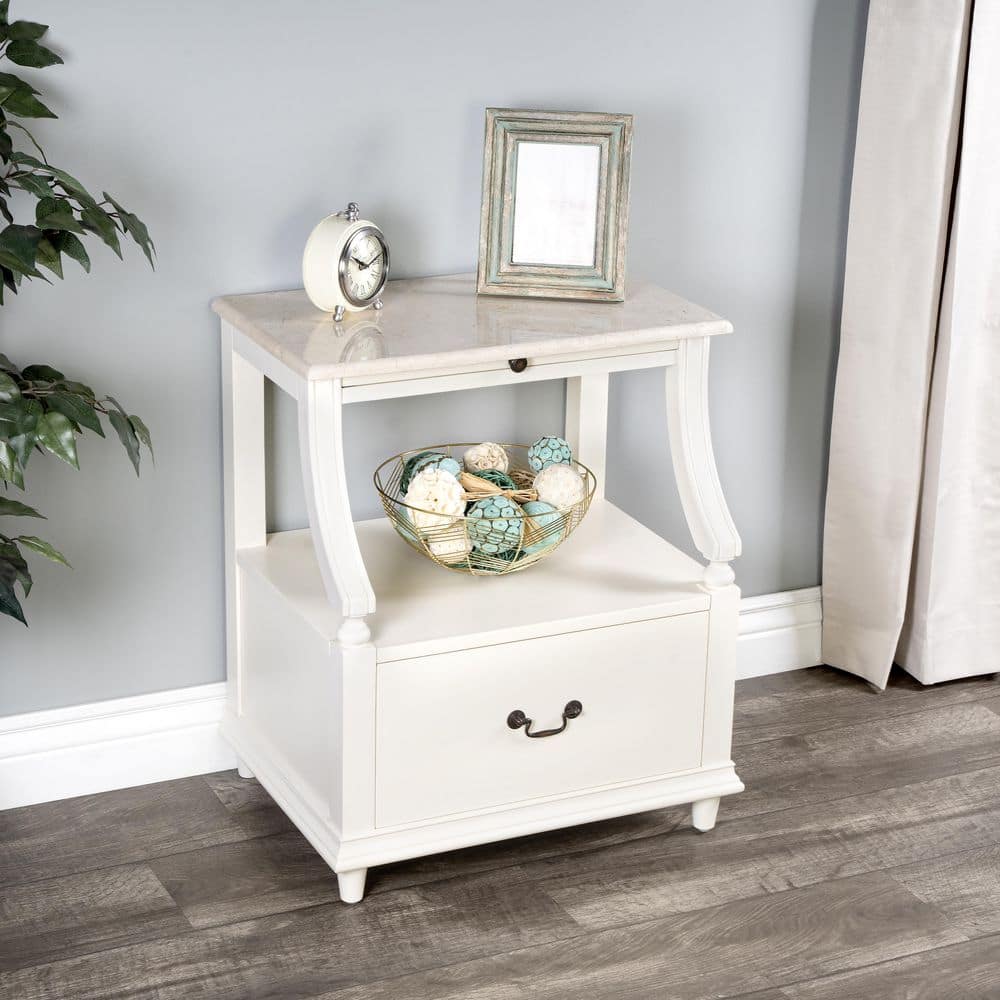 Butler Specialty Company Mabel Marble 1-Drawer White Nightstand 28.25 in. H x 24.0 in. W x 18.0 in. D