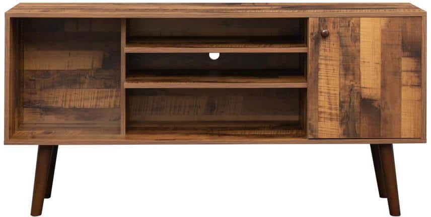 Polibi Modern TV Stand Fits TV's up to 60 in. with 1 storage and 2 shelves Cabinet, high quality particle board ,Oak/Black