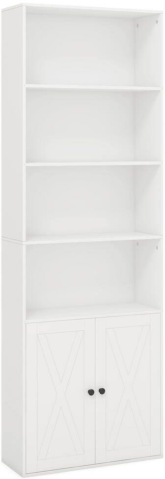 Costway 71 in. Tall White Wood 6 Shelves Farmhouse Bookcase with Doors with 2-Door Cabinet for Bedroom