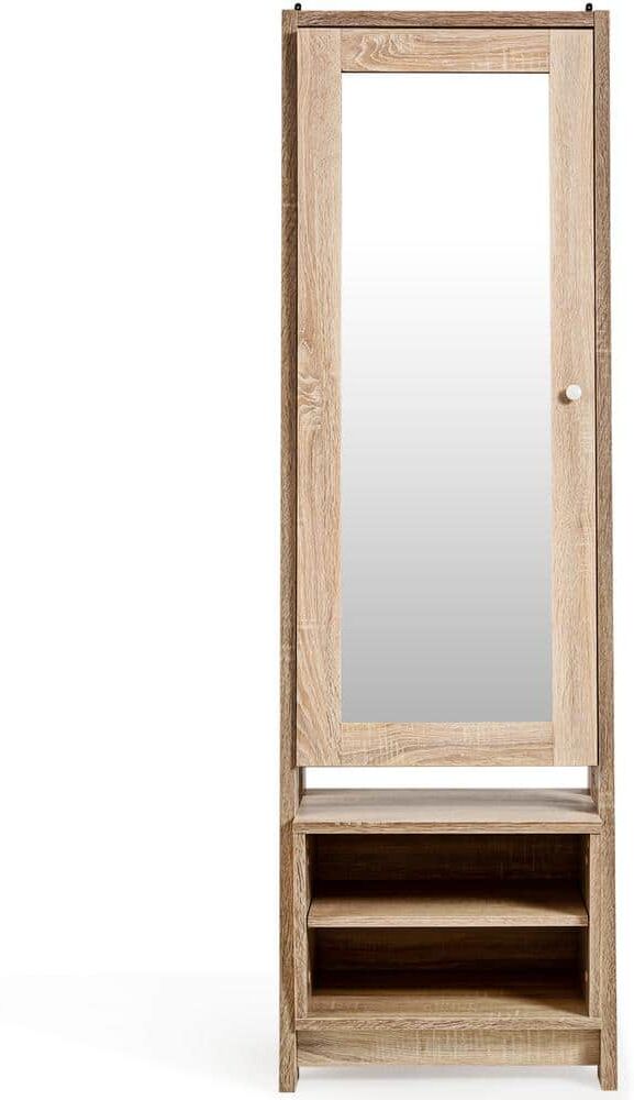 Gymax 68 in. H x 21 in. W x 16 in. D Jewelry Cabinet Large Full Length Armoire 2-in-1 Stand Mirror Organizer Natural