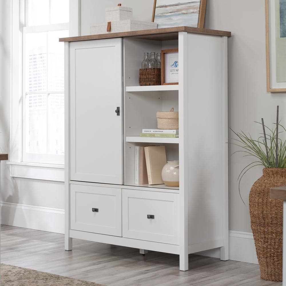 SAUDER Cottage Road White Accent Office Storage Cabinet with File Storage and Printer Shelf