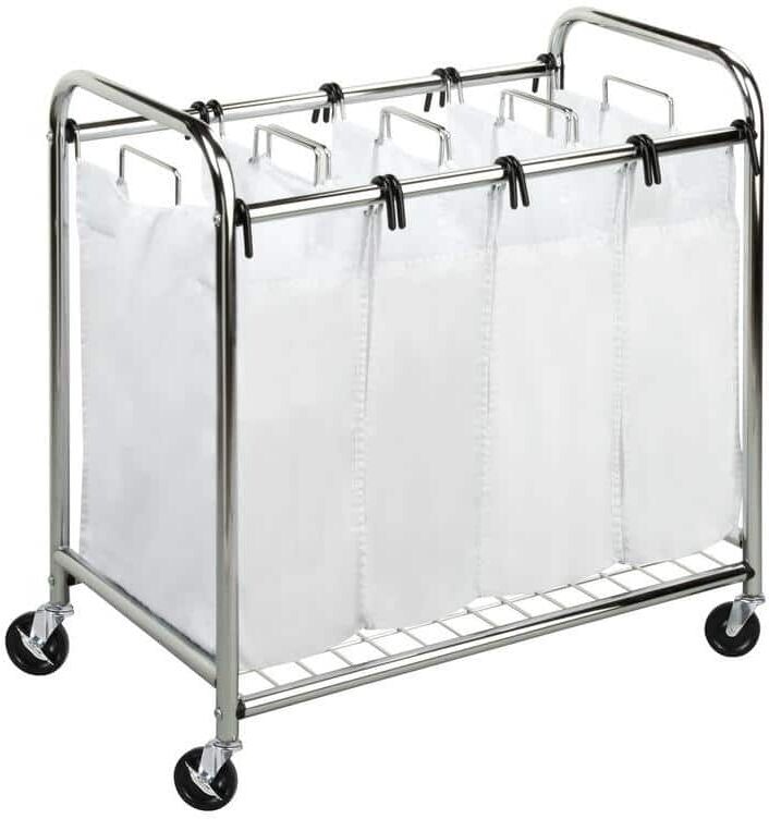 Honey-Can-Do White/Chrome Steel and Poly-cotton 4-Compartment Laundry Sorter