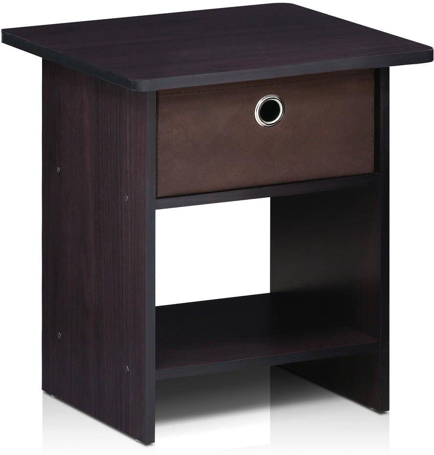 Furinno Home Living Bin Drawer Dark Walnut Nightstand