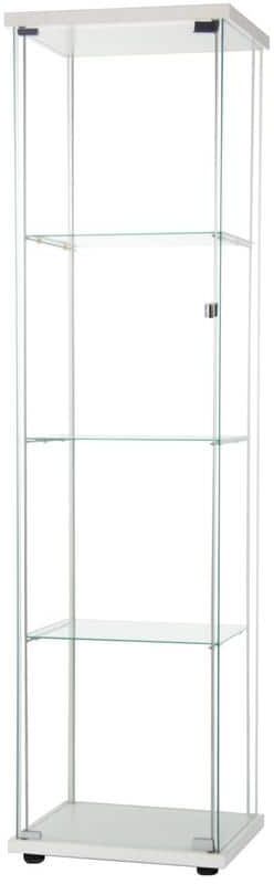 White Glass Display Cabinet 4 Shelves with Door Floor Standing Curio Bookshelf for Living Room Office