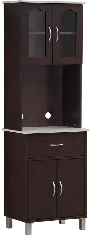 HODEDAH Kitchen Cabinet with Top and Bottom Enclosed Cabinet Space in Chocolate-Grey