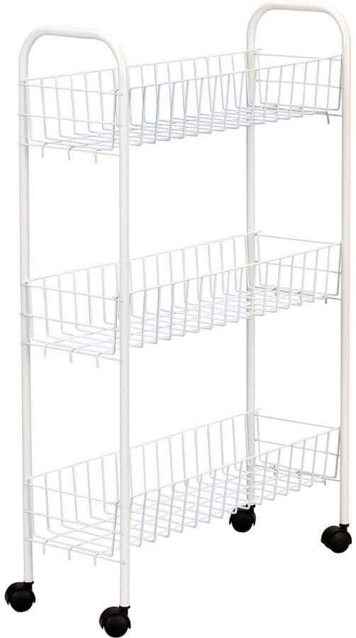 HOUSEHOLD ESSENTIALS White Slimline 3-Shelf Utility Cart