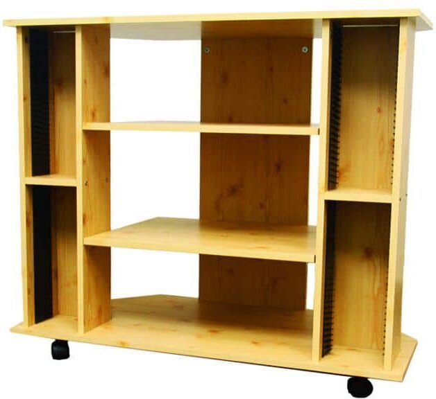 ORE International 30 in. 3-Tier Shelves Natural TV Stand with Wheels and CD Racks Fits TVs Up to 42 in.