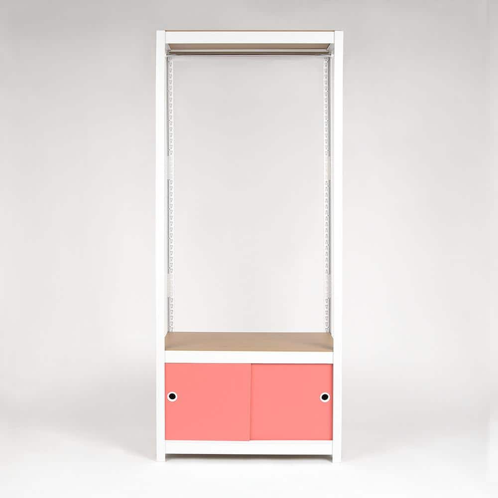 Best Home Fashion Kepsuul 15.75 in. D x 31.50 in. W x 76.75 in. H White Clothing Rack + 1 Shelf + 1 Coral Door Wood Closet System