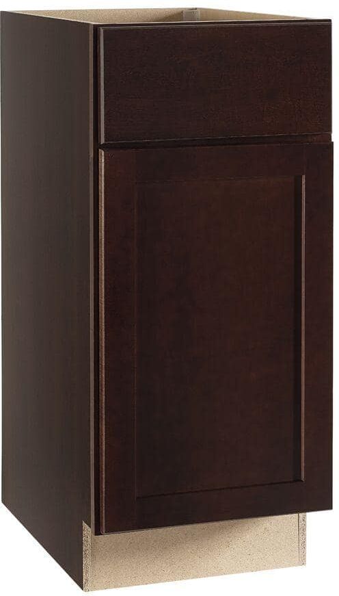 Hampton Bay Shaker 15 in. W x 24 in. D x 34.5 in. H Assembled Base Kitchen Cabinet in Java with Ball-Bearing Drawer Glides