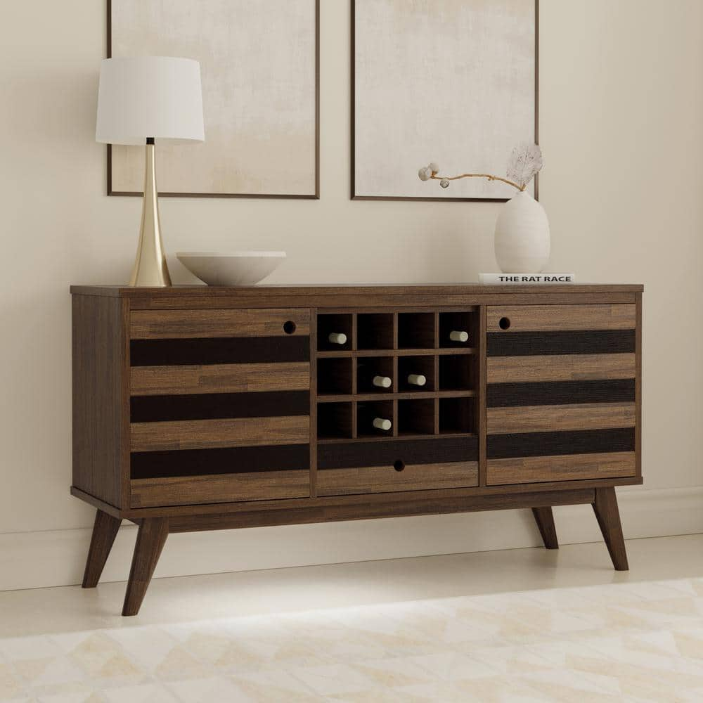 Simpli Home Clarkson Rustic Natural Aged Brown Sideboard with Wine Storage