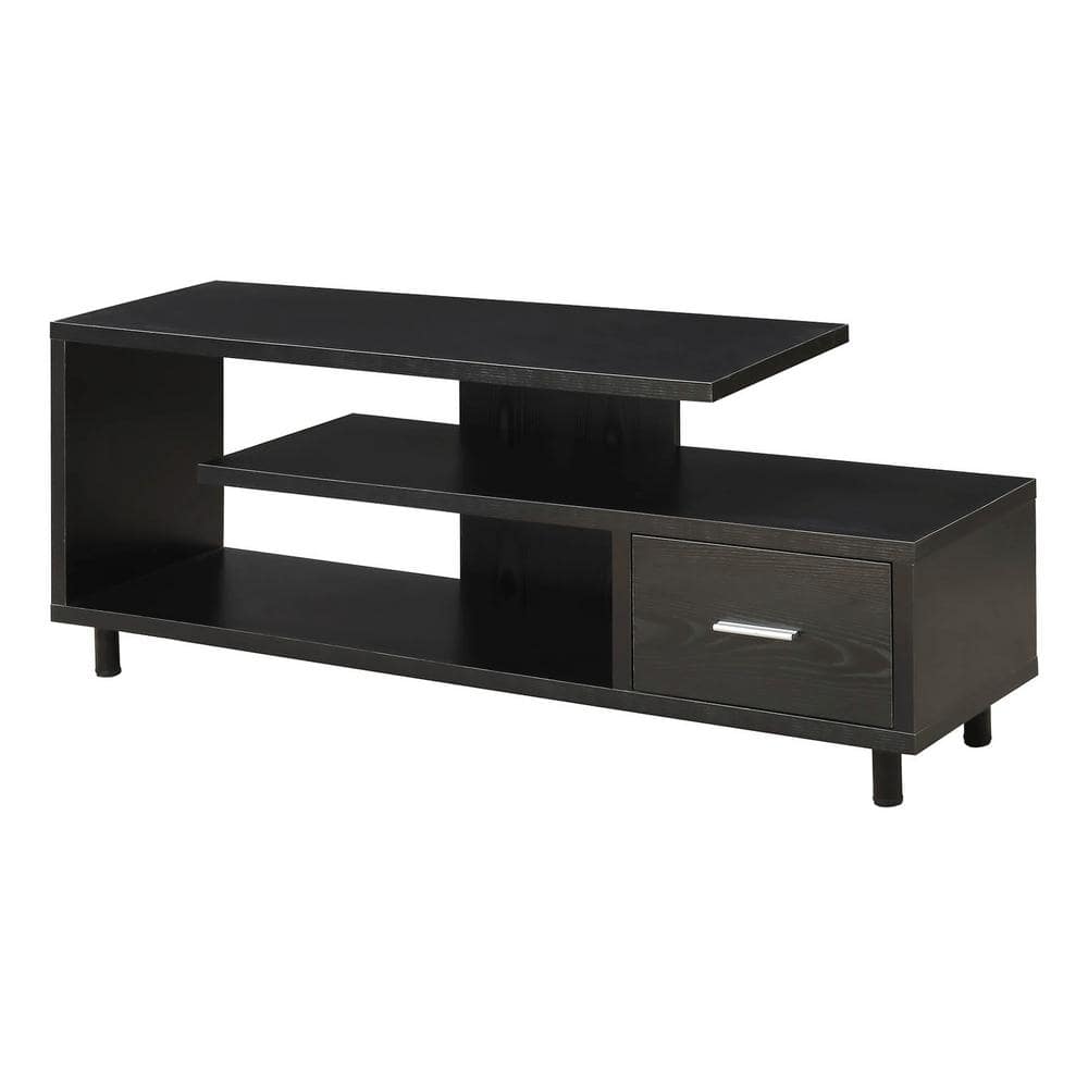 Convenience Concepts Seal II 59 in. Black Melamine Particle Board TV Stand with 1 Drawer Fits TVs Up to 65 in. with Cable Management