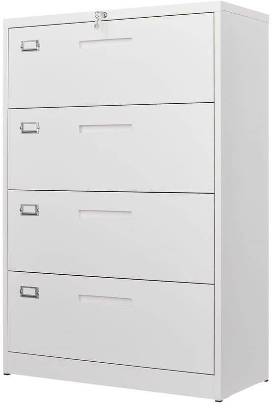 Mlezan 4 Drawer Lateral Cabinet White Metal Storage Cabinets for Letter Legal Files in 15.7"D x 35.4"W x 52.3"H