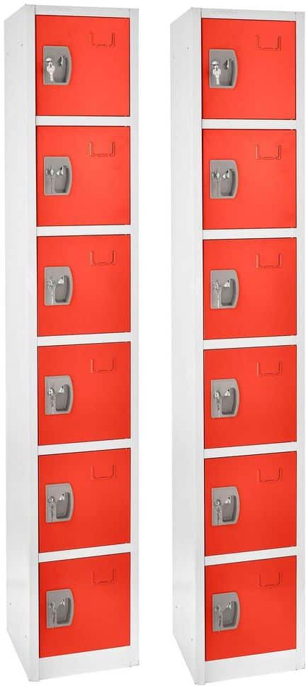 AdirOffice 629-Series 72 in. H 6-Tier Steel Key Lock Storage Locker Free Standing Cabinets for Home, School, Gym in Red (2-Pack)