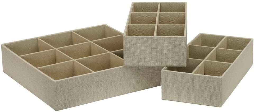 HOUSEHOLD ESSENTIALS Drawer Organizers Starter Set, Customizable Inserts, Large Tray and 2-Small Trays in Cream