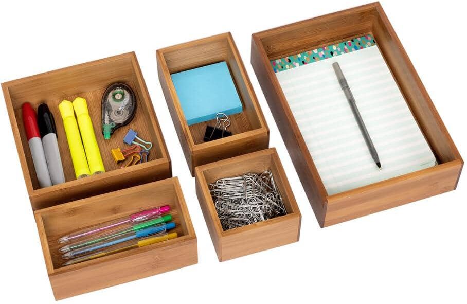 Seville Classics 5-Piece Bamboo Storage Box Drawer Organizer Set