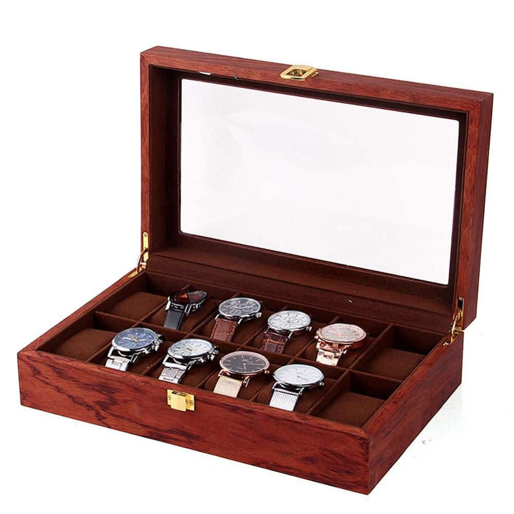 YIYIBYUS 12 Slots Vintage Wooden Watch Box Jewelry Display Storage Case