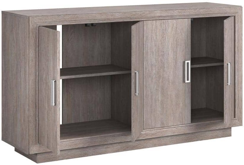 SAUDER Hayes Garden Ashen Oak Home Office Entertainment Credenza Fits TV's up to 65 in. with Doors and Adjustable Shelves