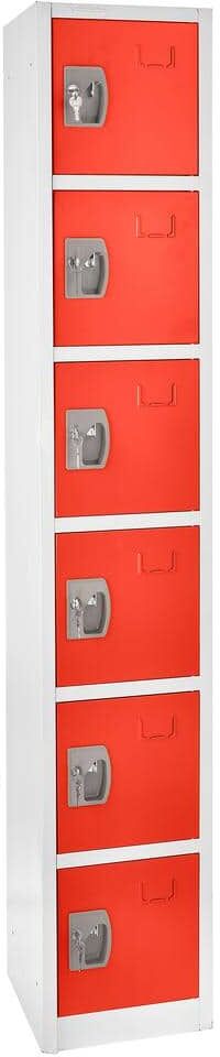 AdirOffice 629-Series 72 in. H 6-Tier Steel Key Lock Storage Locker Free Standing Cabinets for Home, School, Gym in Red