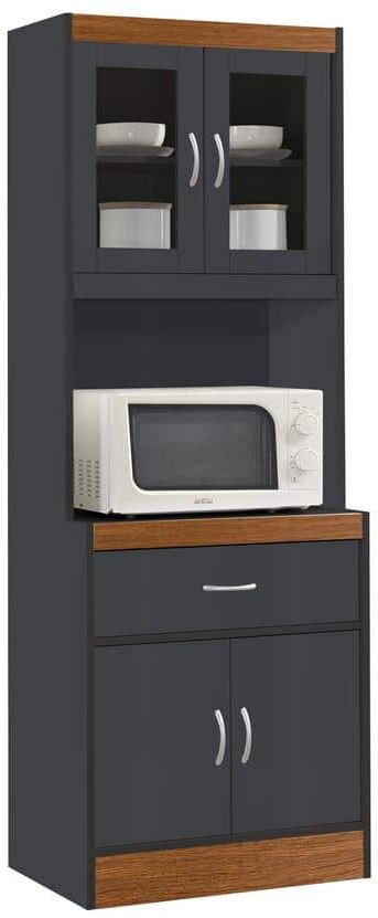 HODEDAH Kitchen Chocolate-Grey Cabinet with 1-Drawer Plus Space for Microwave