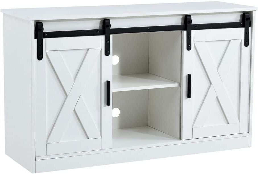 YOFE 46.9 in. White Entertainment Center Fits TV's up to 50 in. TV Stand TV Console with 2 Sliding Barn Doors Storage Cabinet