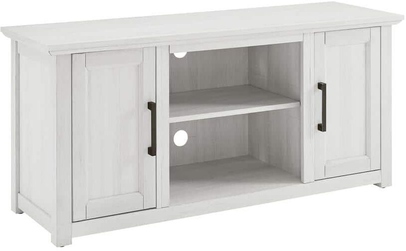 CROSLEY FURNITURE Camden 48 in. Whitewash Low Profile TV Stand Fits 50 in. TV with Cable Management