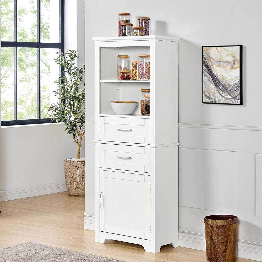 Magic Home 23.63 in. White Freestanding Buffet Cupboard Sideboard Kitchen Pantry Storage Display Cabinet for Dining Living Room