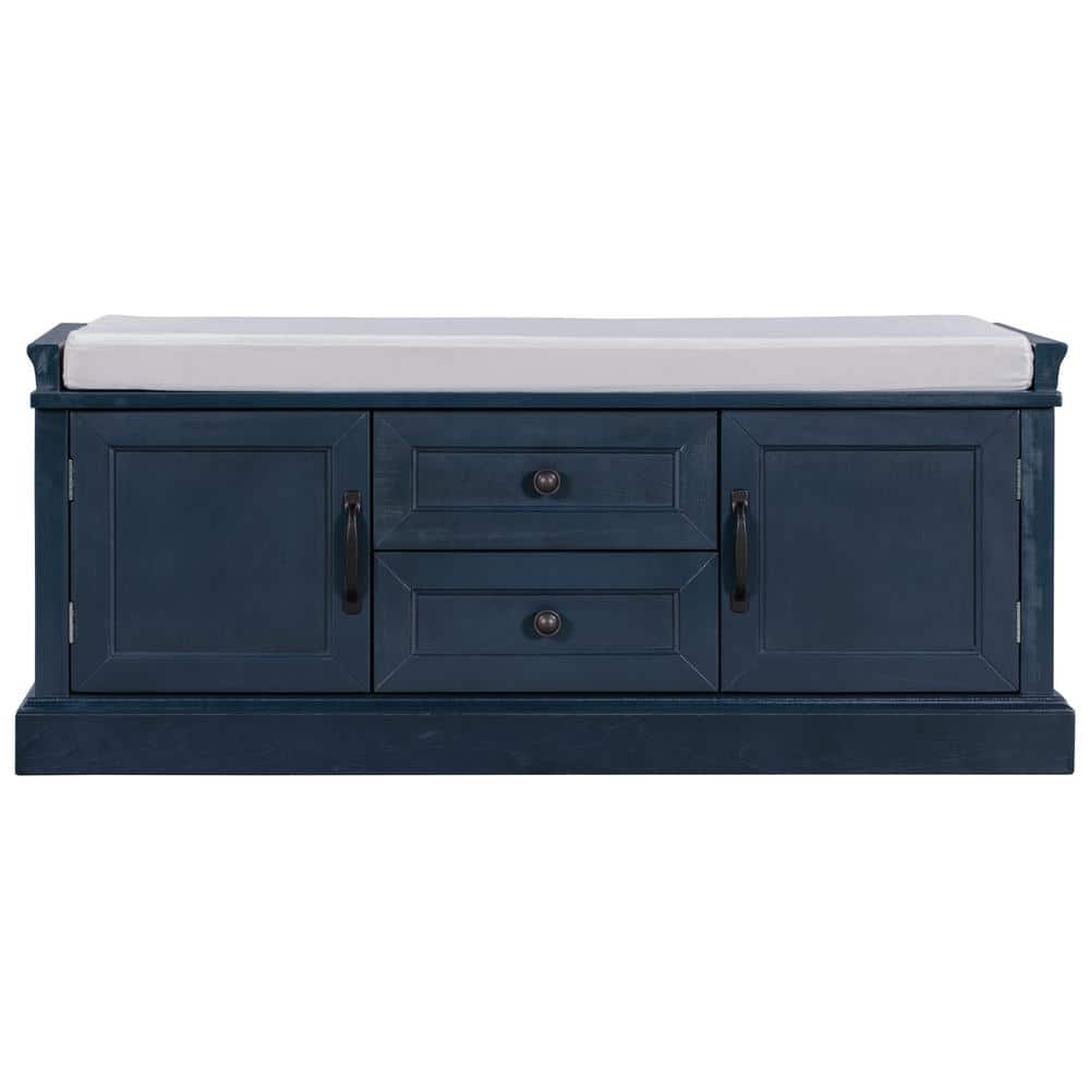 Polibi Antique Navy Storage Bench with 2 Drawers and 2 cabinets for Living Room, Entryway (42.5''W x 15.9''D x 17.5''H)