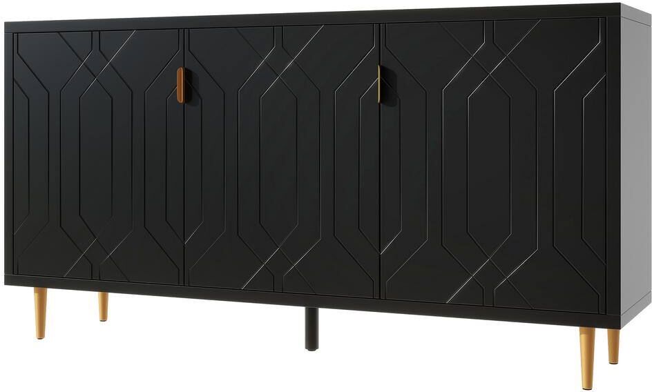 Polibi Black TV Stand Fits TV's up to 75 in. with Adjustable Shelves and Storage Sideboard Cabinet