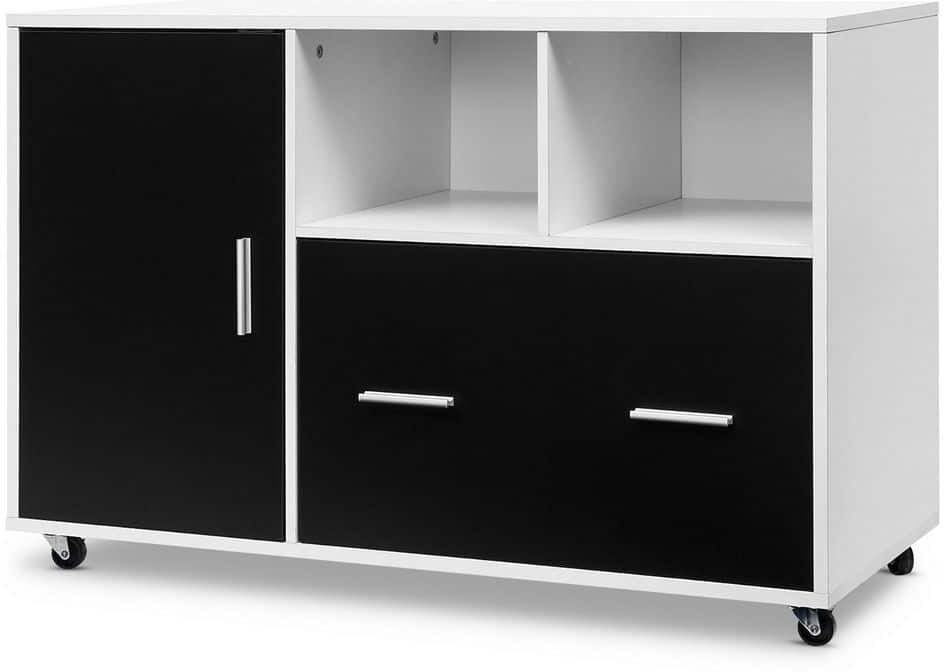 Costway White and Black Lateral File Cabinet Mobile Storage Shelves Printer Stand Legal/Letter