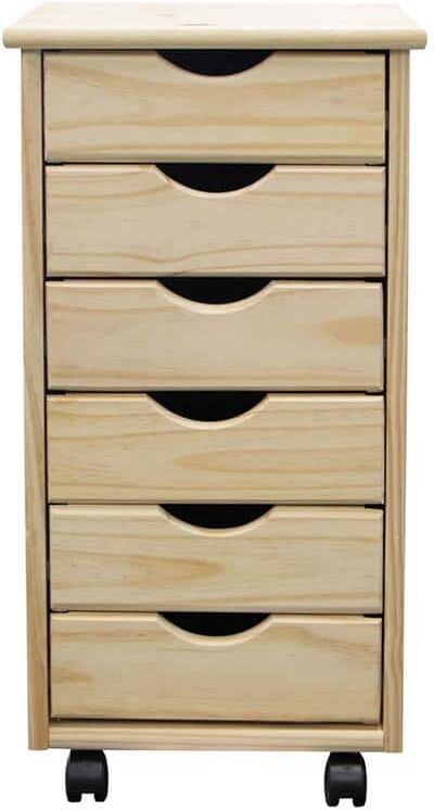 Adeptus 6-Drawer Solid Wood Mobile Storage Cart in Unfinished