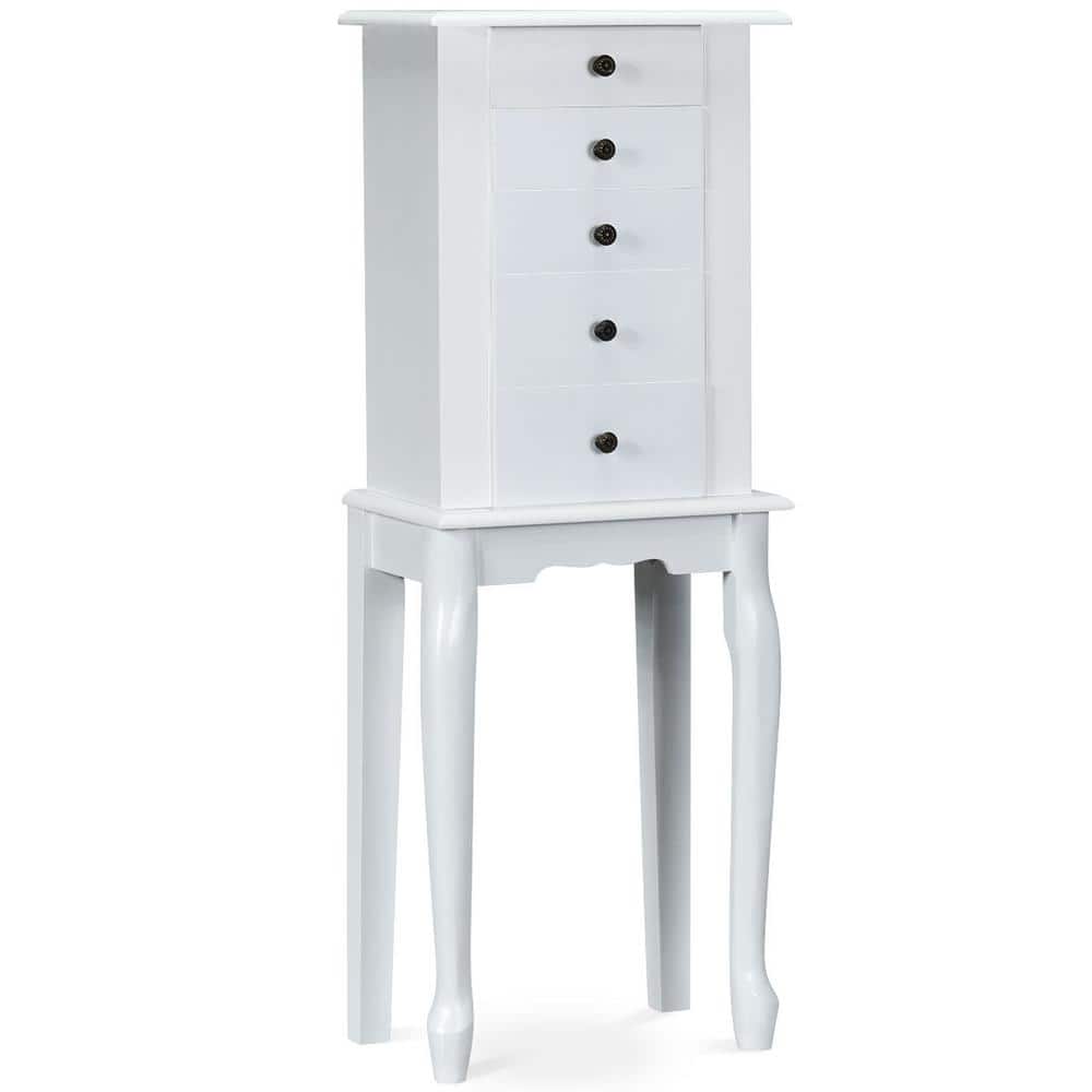 Gymax White Mirrored Armoire Jewelry Cabinet Free Standing Organizer Storage Box Chest