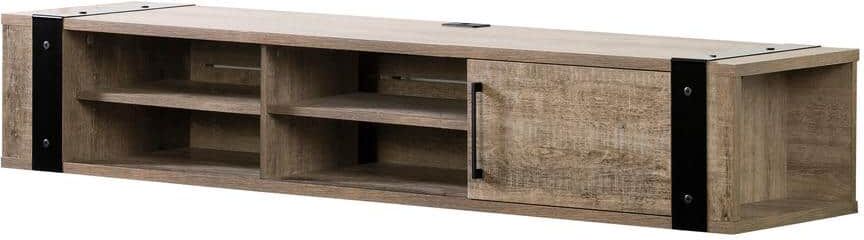 South Shore Munich 68 in. Weathered Oak Particle Board Floating TV Stand 68 in. with Adjustable Shelves