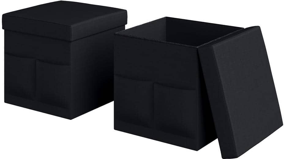 Lavish Home Black Folding Ottoman Storage Cube (Set of 2)