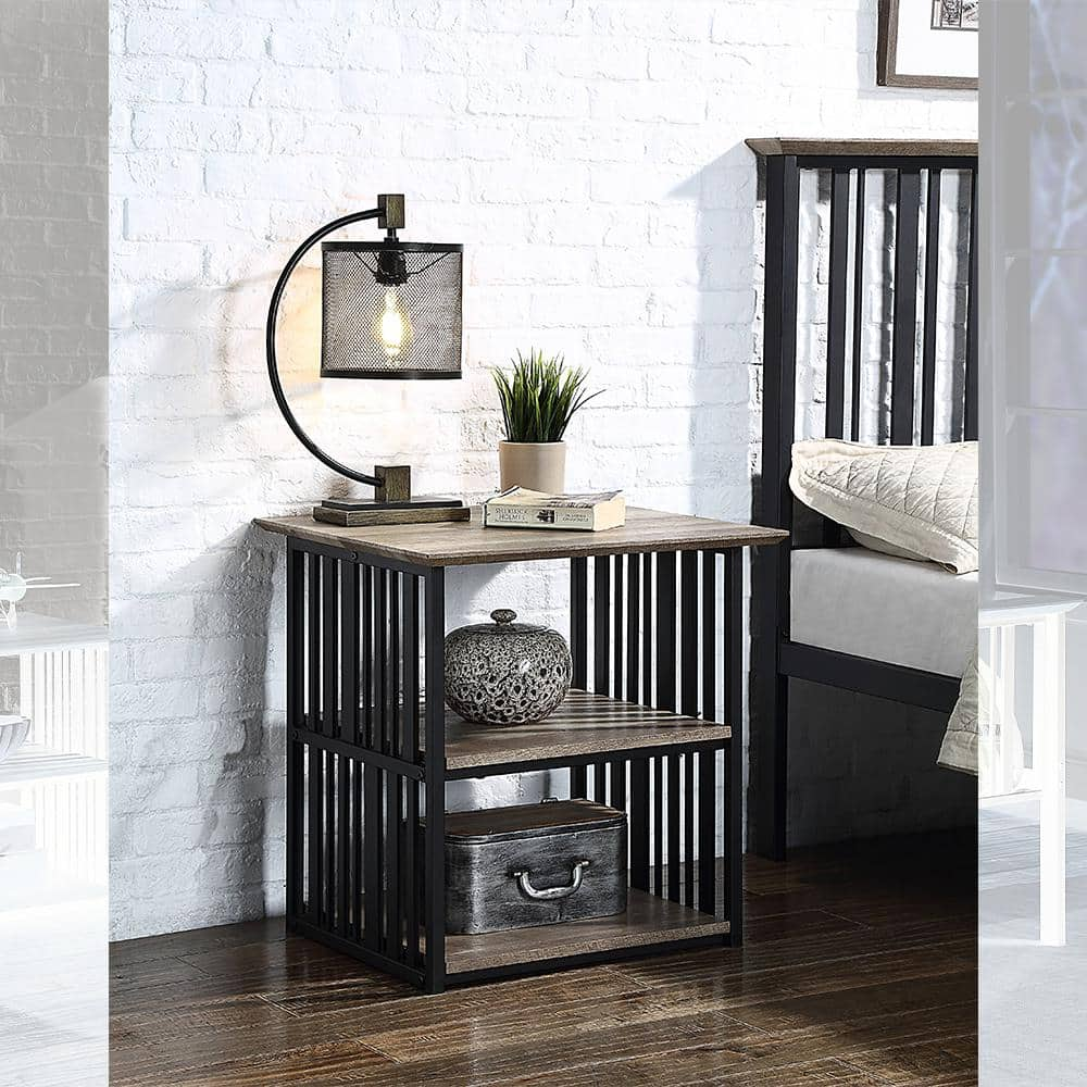 Acme Furniture Zudora Antique Oak and Black Finish 0 Drawer 22.04 in. W Nightstand