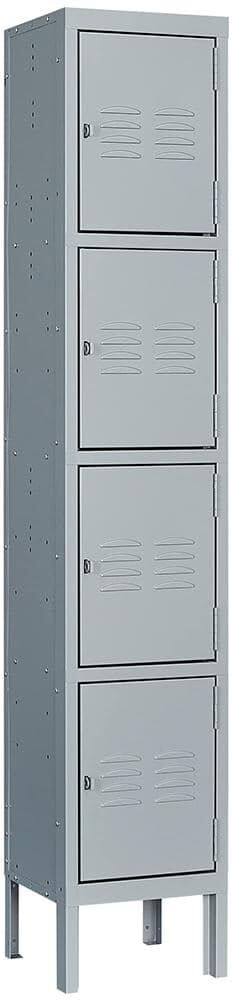 LISSIMO 4 Door 4-Shelf Gray Storage Lockers with Lock Door, Metal Storage Cabinet 4-Tier for Employees, School,Gym, Home, Office