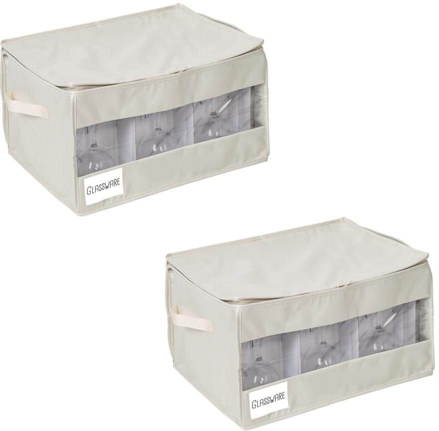 Honey-Can-Do Beige Polyester Stemware Storage Box (Set of 2)