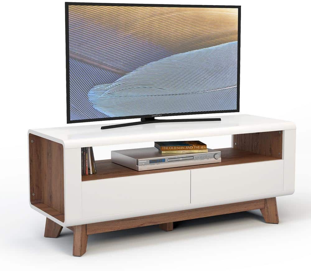 Costway 47 in. White TV Stand Media Entertainment Center Console with 2 Drawers Fits TV's up to 50 in.