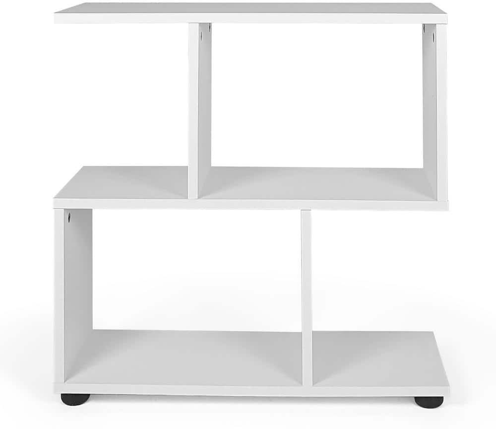 Costway 2-Tier 8 in. Wide 24 in. H White Bookshelf S Shaped Bookcase Storage Rack Display Shelf with Thick Foot Mats