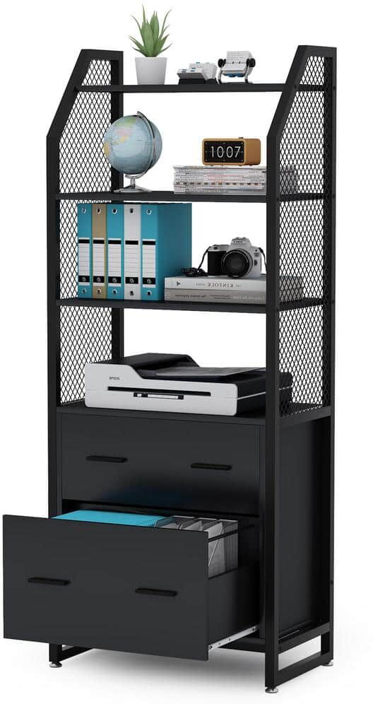 TRIBESIGNS WAY TO ORIGIN Cacey Black File Cabinet with 4 Storage Shelves and 2 Drawers