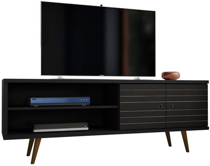 Manhattan Comfort Liberty 63 in. Black Composite TV Stand Fits TVs Up to 60 in. with Storage Doors