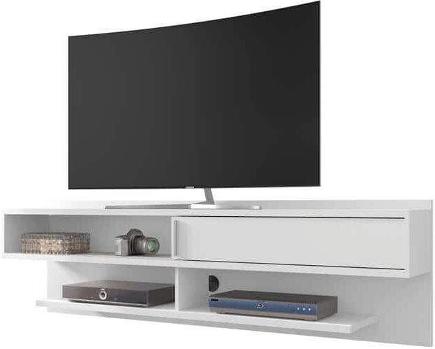 Luxor Rochester 71 in. White Particle Board Floating Entertainment Center Fits TVs Up to 60 in. with Cable Management