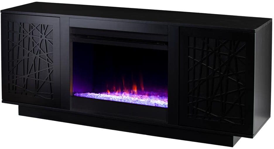 SEI FURNITURE Delgrave 60 in. Freestanding Wooden Color Changing Electric Fireplace TV Stand in Black