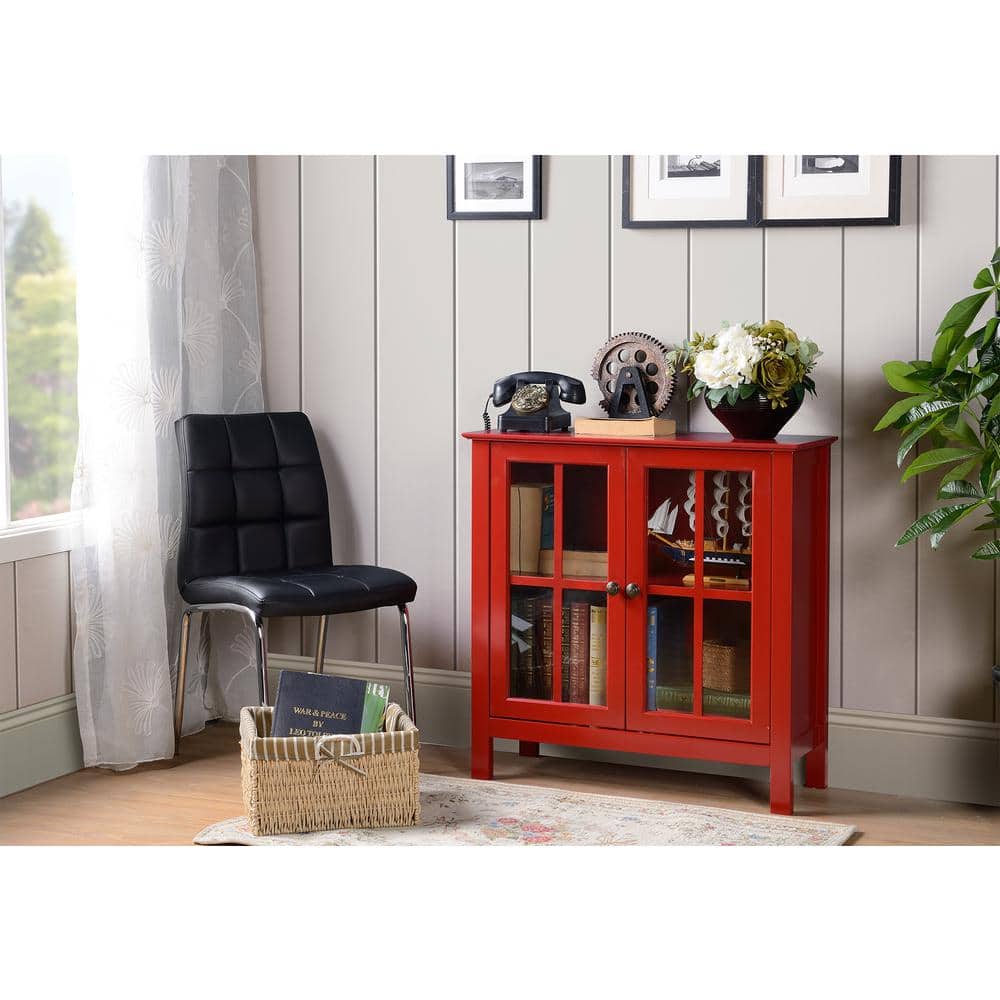 OS Home and Office Furniture OS Home and Office Red Glass Door Accent and Display Cabinet