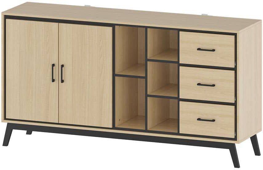 FUFU&GAGA 42.5 in. H x 31.5 in. W Burly Wood Color Wooden Shoe Storage Bench Cabinet with 3 Large Drawers and 6 Shelves in Total