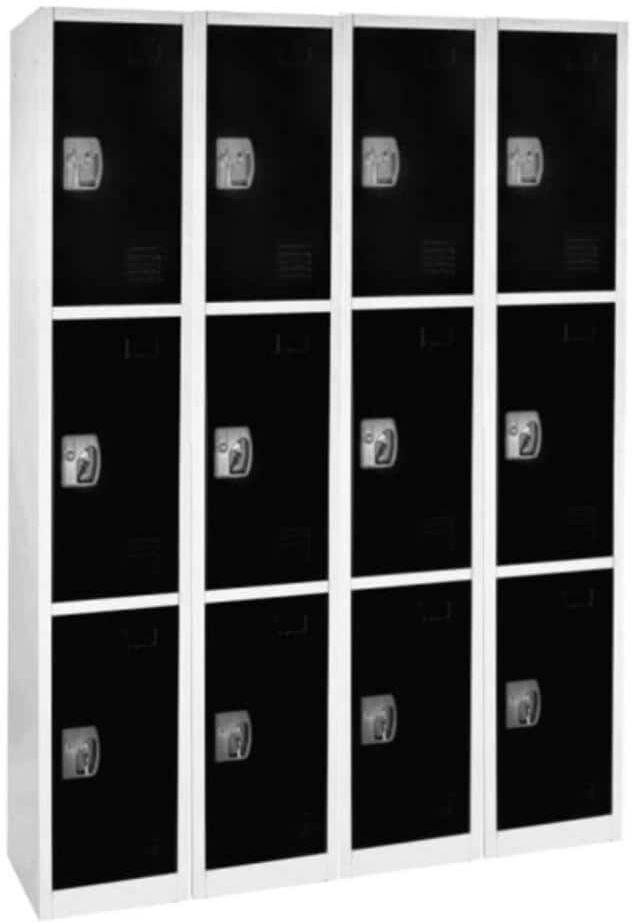 AdirOffice 629-Series 72 in. H 3-Tier Steel Compartment Key Lock Storage Locker Free Standing Cabinets in Black (4-Pack)