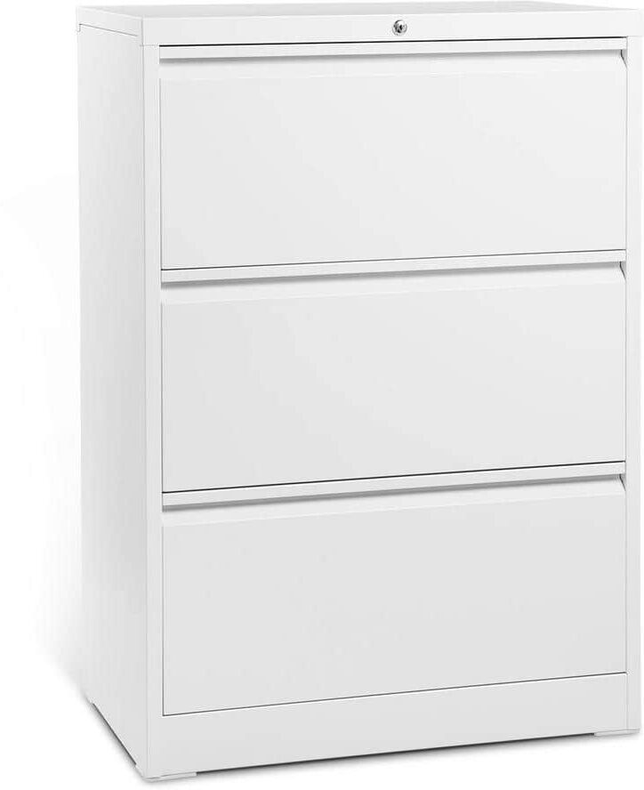 Aobabo White 3-Drawer Lateral File Cabinet with Lock for Letter/Legal Size Paper