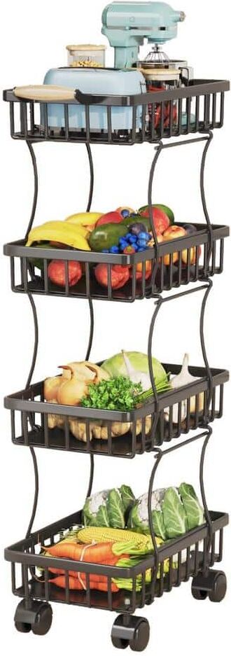 Siavonce 4 Tier Fruit Vegetable Basket for Kitchen, Storage Cart, Vegetable Basket Bins, Wire Storage Organizer Cart with Wheels