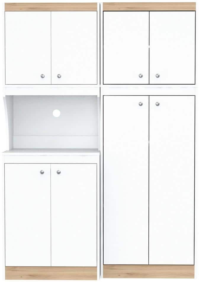 Inval Ready to Assemble 47.2 in. W x 66.93 in. H x 14.49 in. D Kitchen Storage Utility Cabinet in White, Vienes Oak (2-Piece)