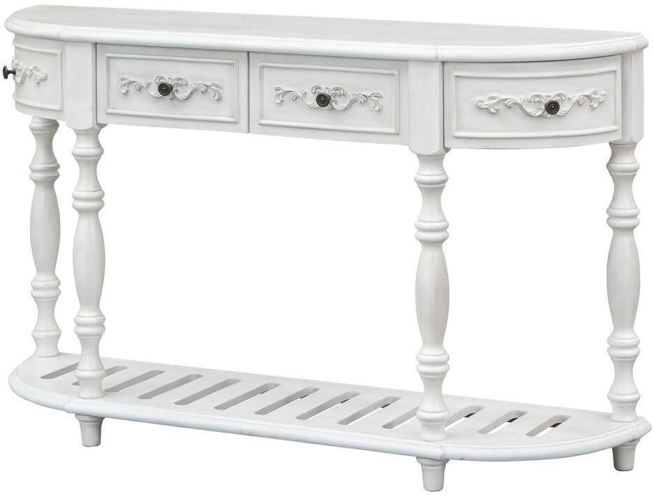 Harper & Bright Designs Classic 52 in. Antique White Specialty Curved Shape MDF Console Table Entryway Table with 4 Drawers and Storage Shelf